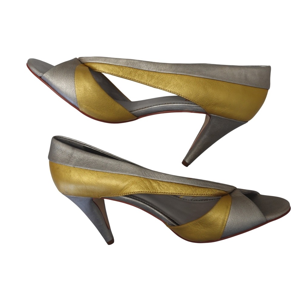 Faryl Robin‎ Anthropologie Heels Gold Silver Metallic Peep Toe D Orsay Pumps 9